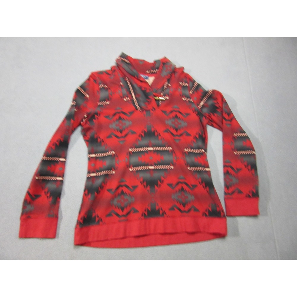 Chaps Top Womens Large Red Black Southwestern Aztec Toggle Shawl Neck Pullover